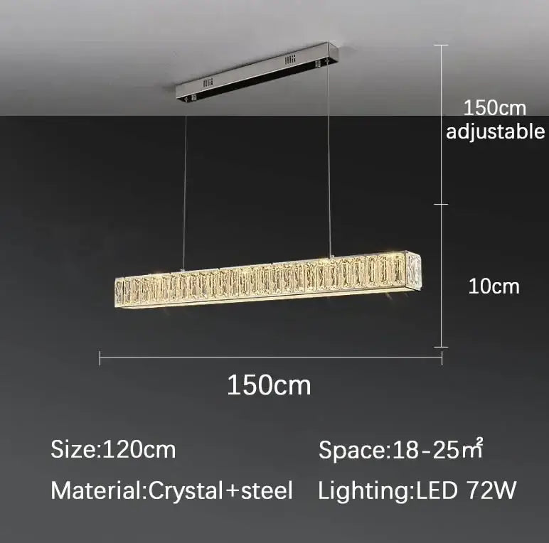 Gold LED Crystal Chandelier Rectangular L150cm