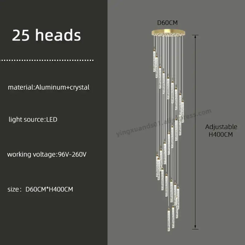 Gold Crystal Chandelier 30-Head for Staircases