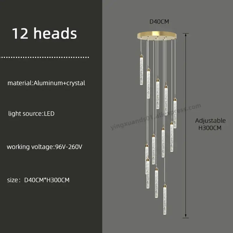 Gold Crystal Chandelier 30-Head for Staircases