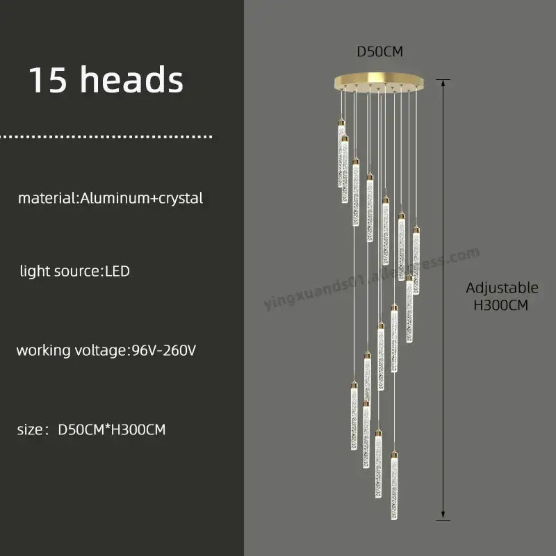 Gold Crystal Chandelier 30-Head for Staircases