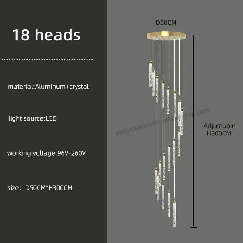 Gold Crystal Chandelier 30-Head for Staircases