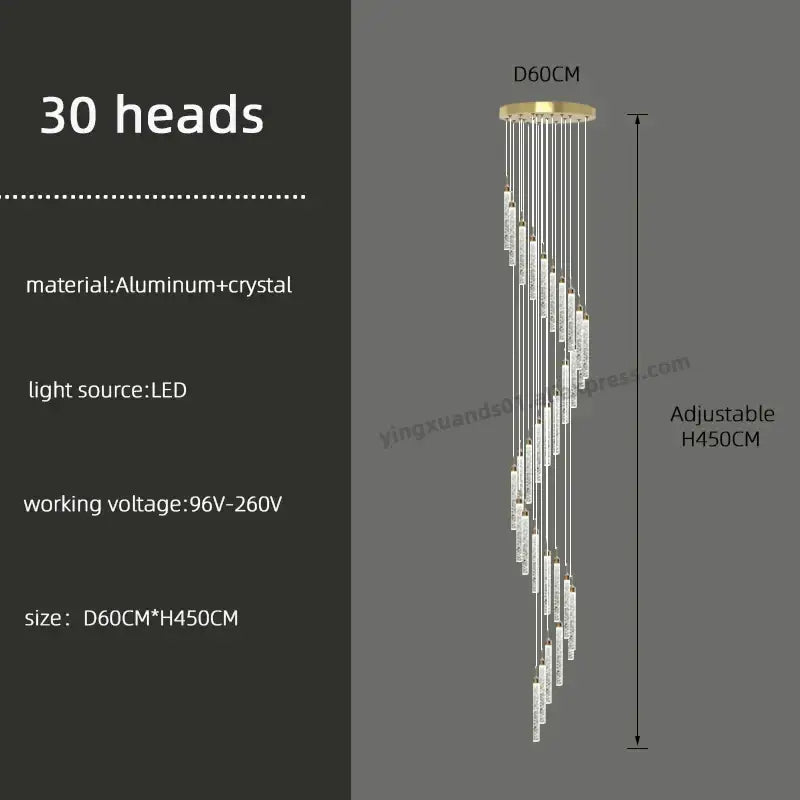 Gold Crystal Chandelier 30-Head for Staircases