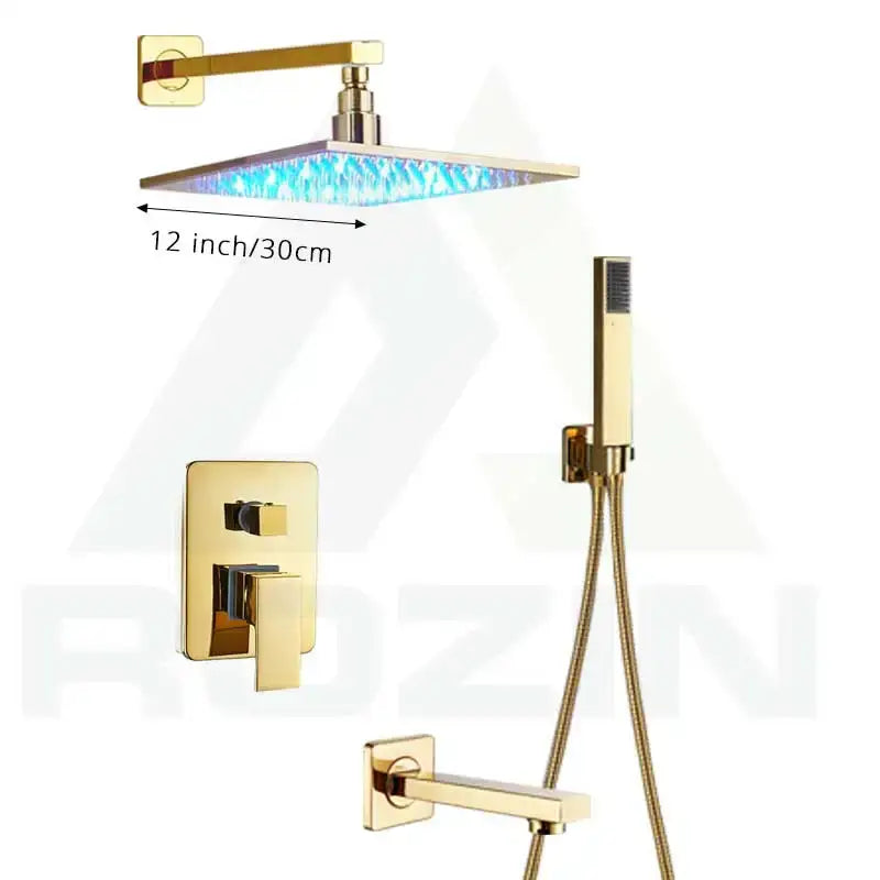 Gold Rainfall Shower Faucet 16-Inch with LED