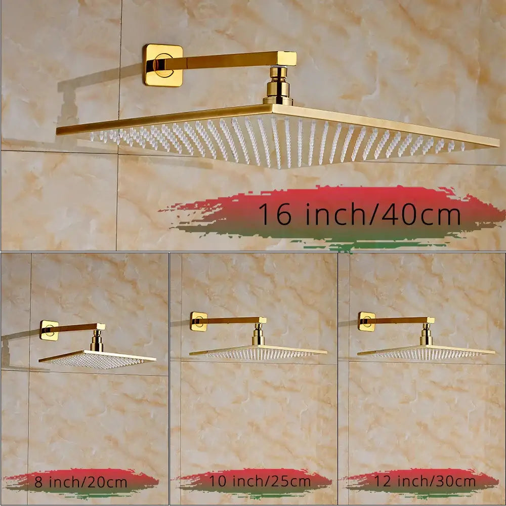 Gold Rainfall Shower Faucet 16-Inch with LED