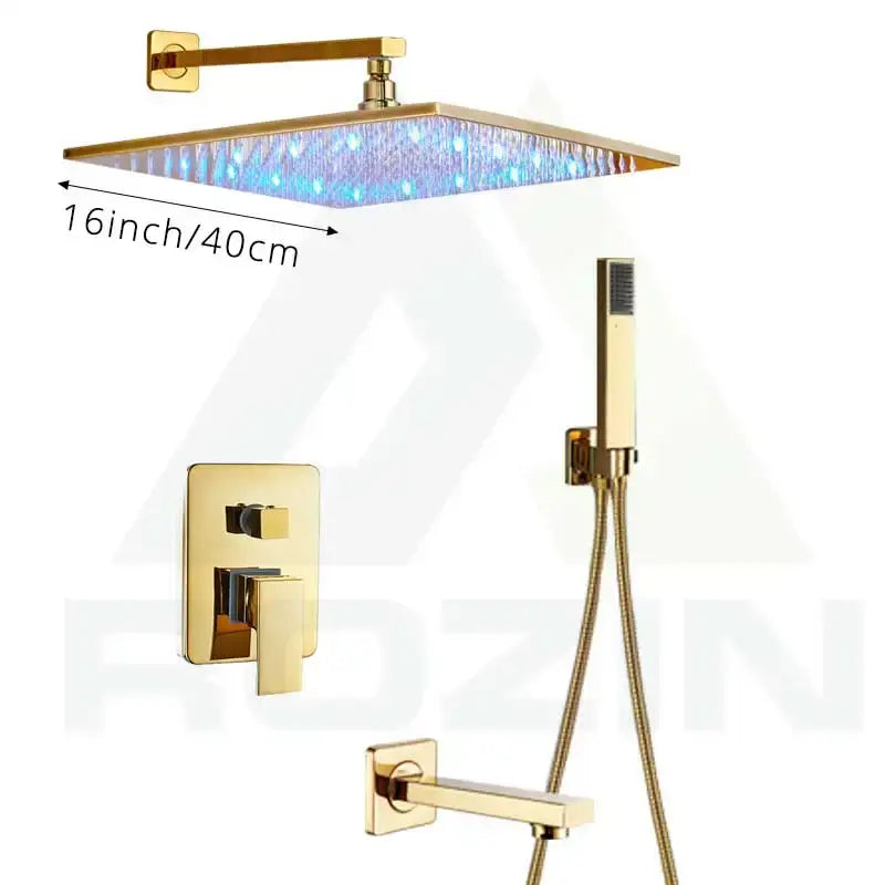 Gold Rainfall Shower Faucet 16-Inch with LED