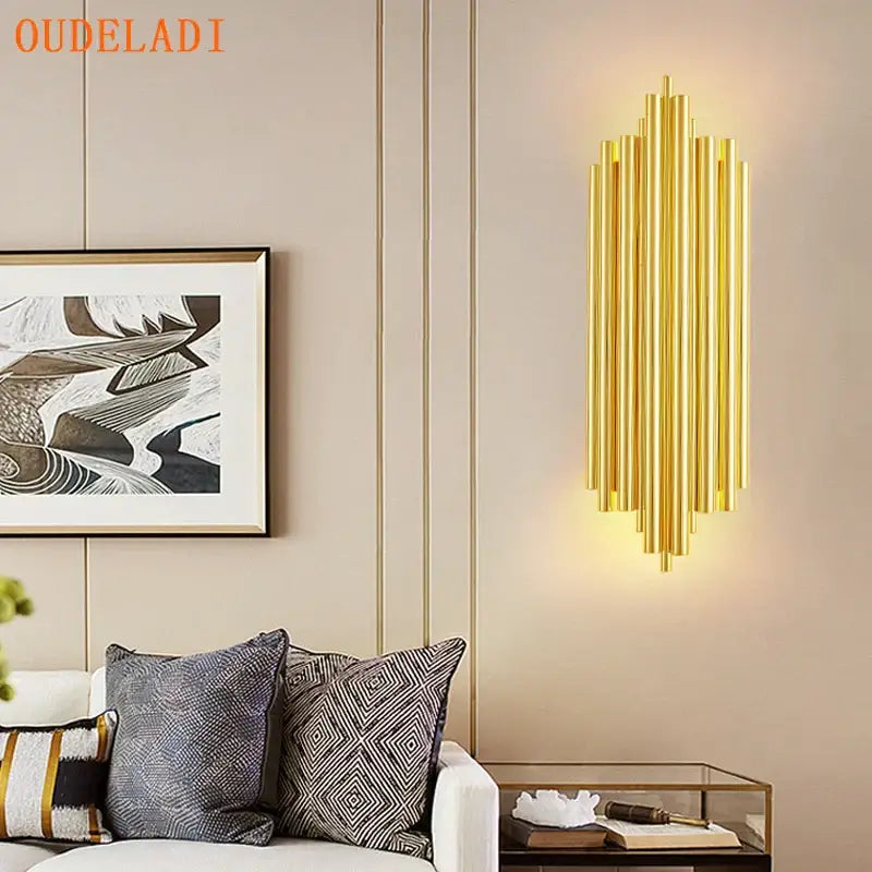 Gold Tube Wall Sconce Aluminum for Foyers
