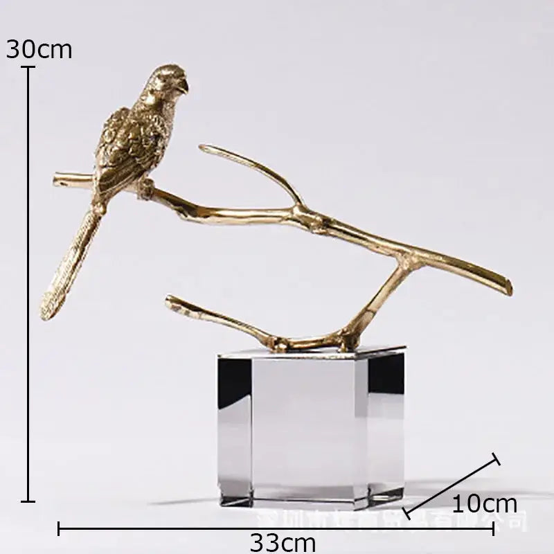 Gold Parrot Crystal Statue