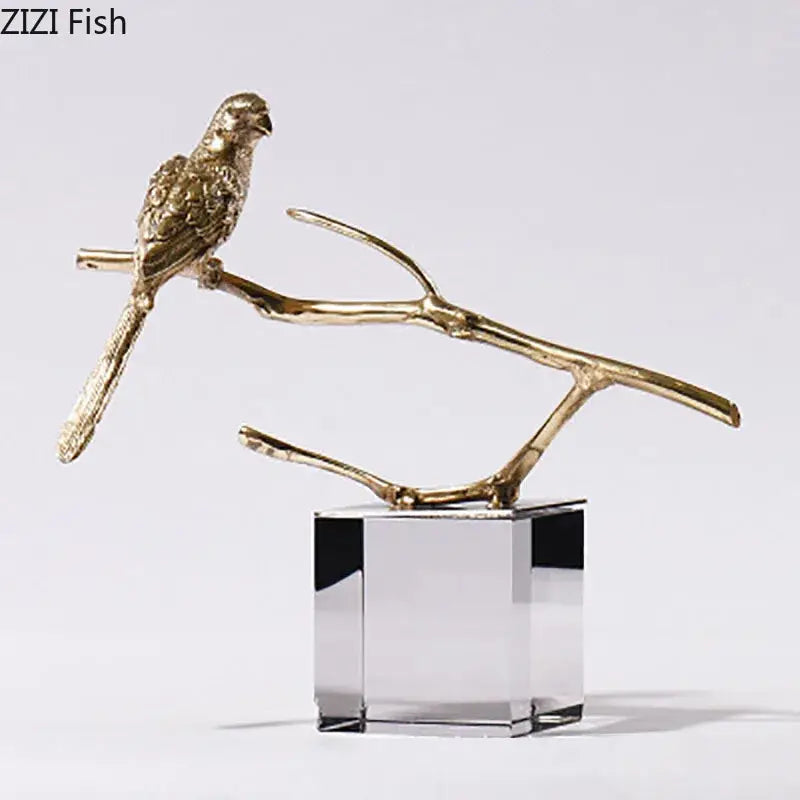 Gold Parrot Crystal Statue