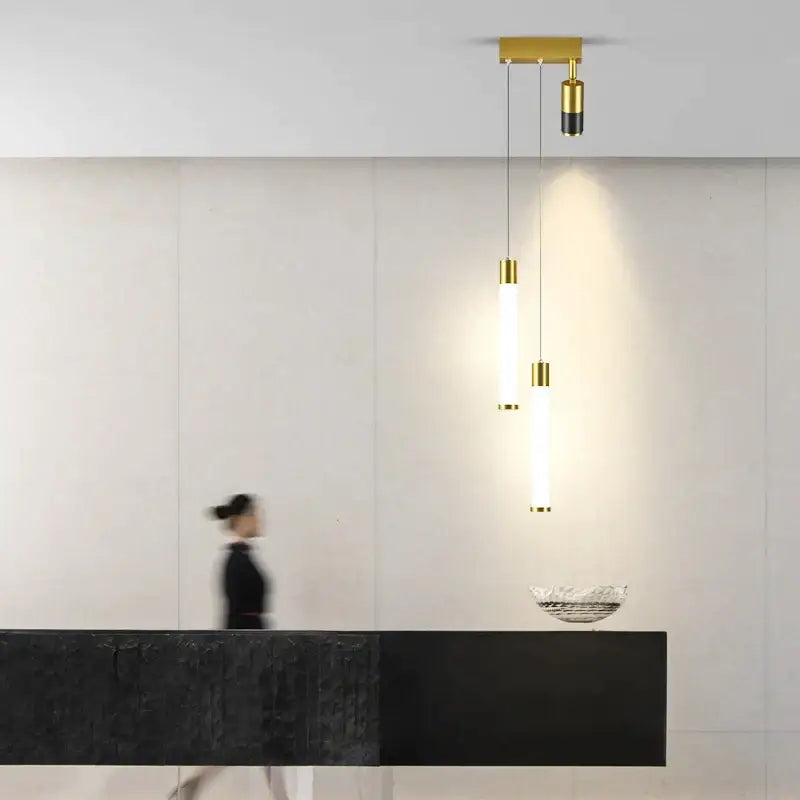 Gold Cylindrical Pendant Light Aluminum 15cm