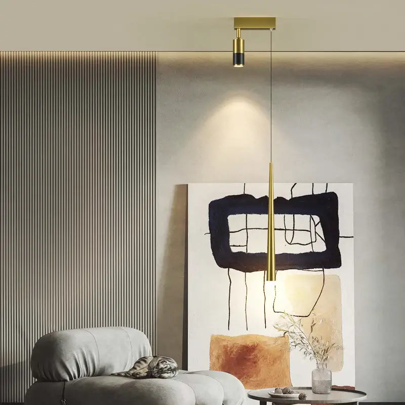 Gold Cylindrical Pendant Light Aluminum 15cm