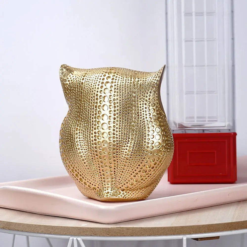 Gold Perforated Owl Statues