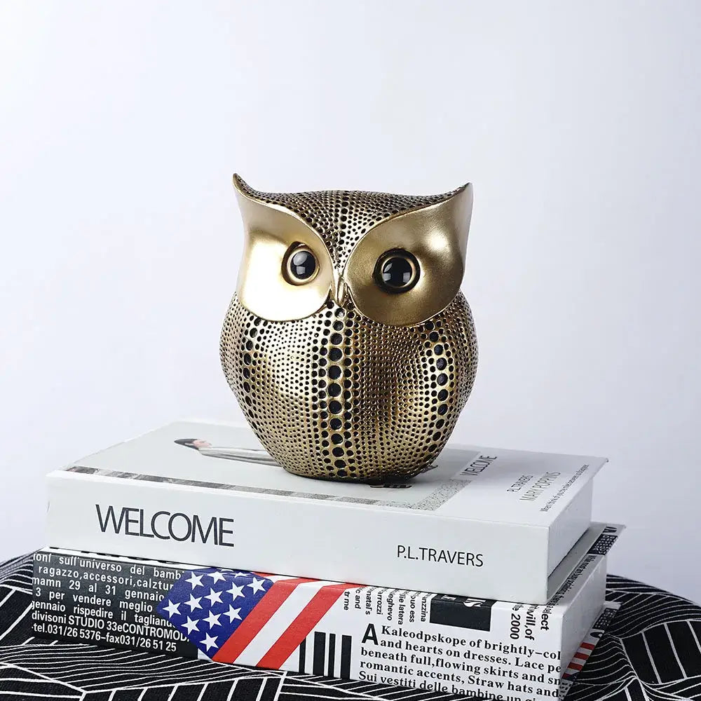 Gold Perforated Owl Statues