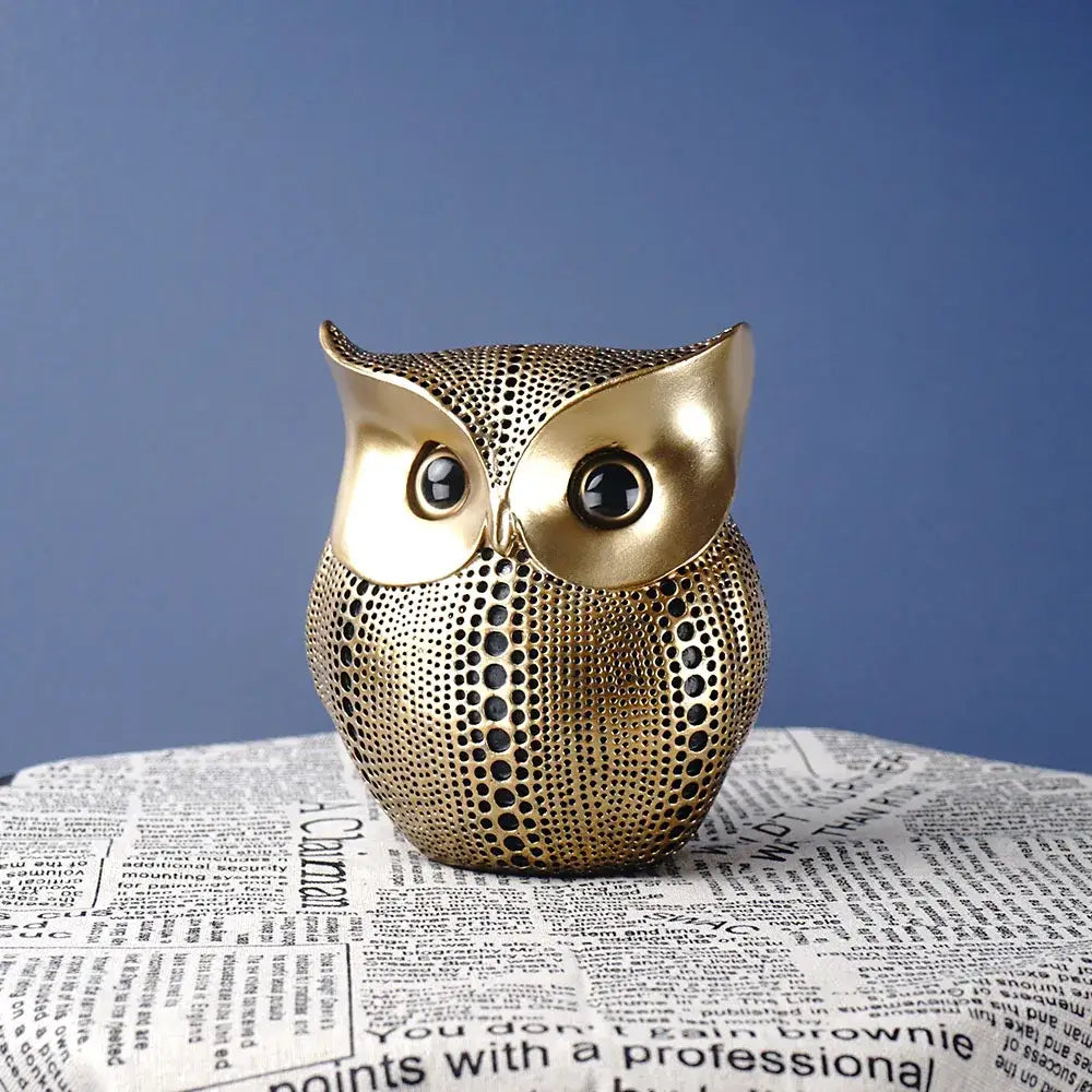 Gold Perforated Owl Statues