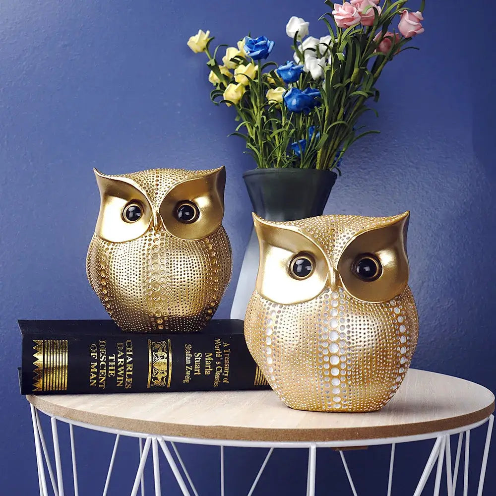 Gold Perforated Owl Statues