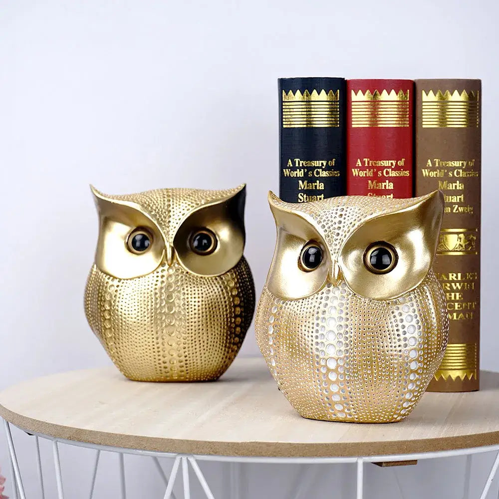 Gold Perforated Owl Statues