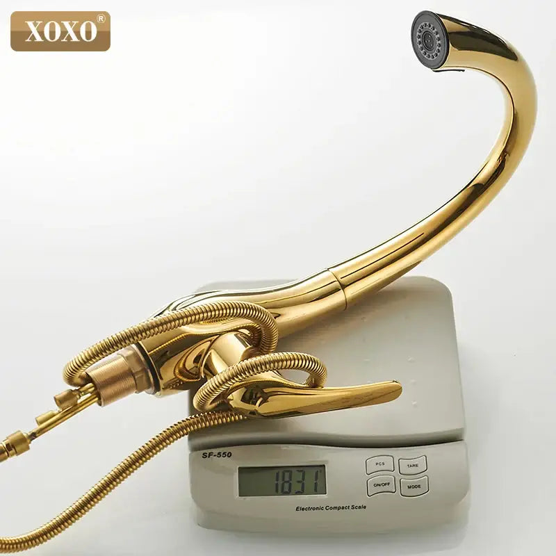 Gold Pull Out Kitchen Faucet 360-Degree Swivel