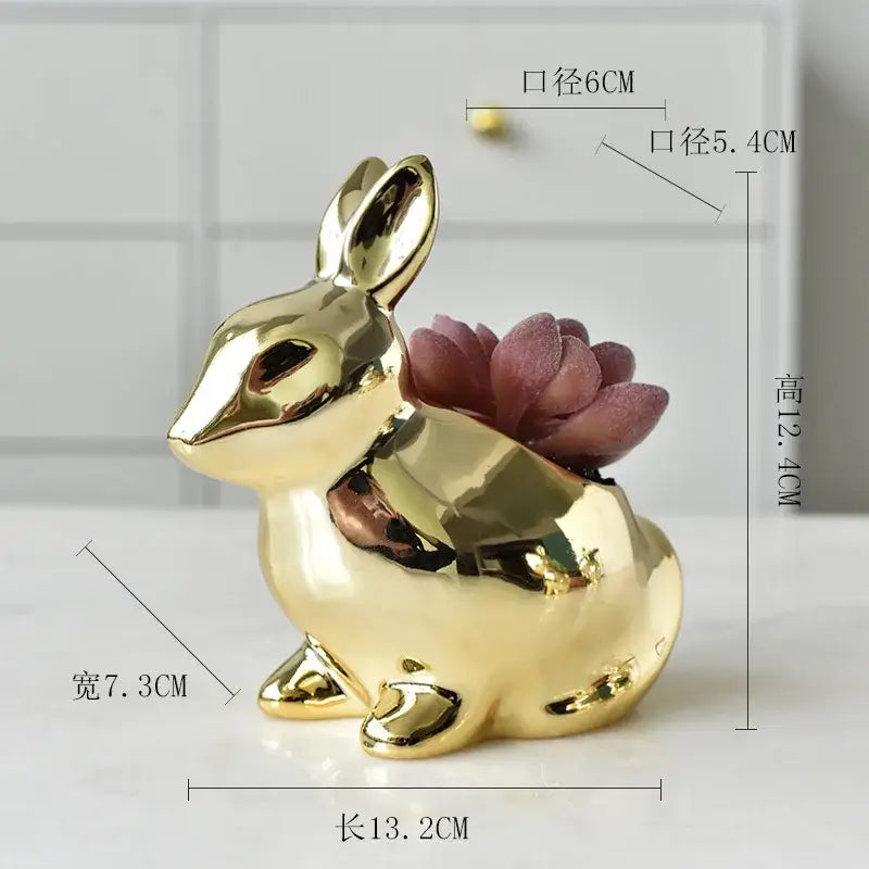 Gold Rabbit Ceramic Vase