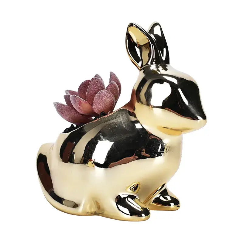 Gold Rabbit Ceramic Vase