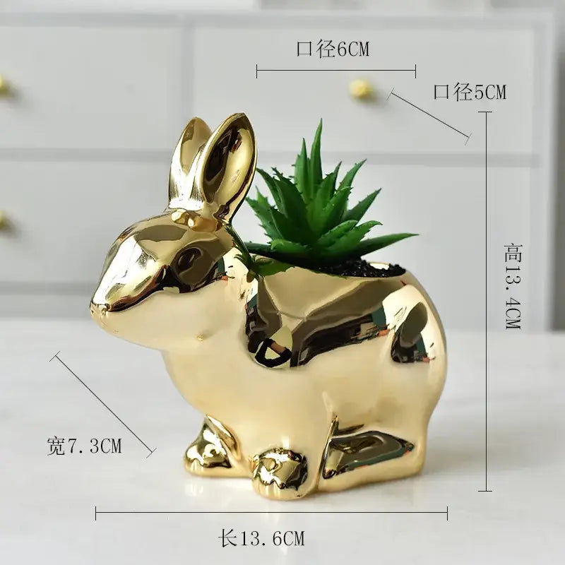 Gold Rabbit Ceramic Vase
