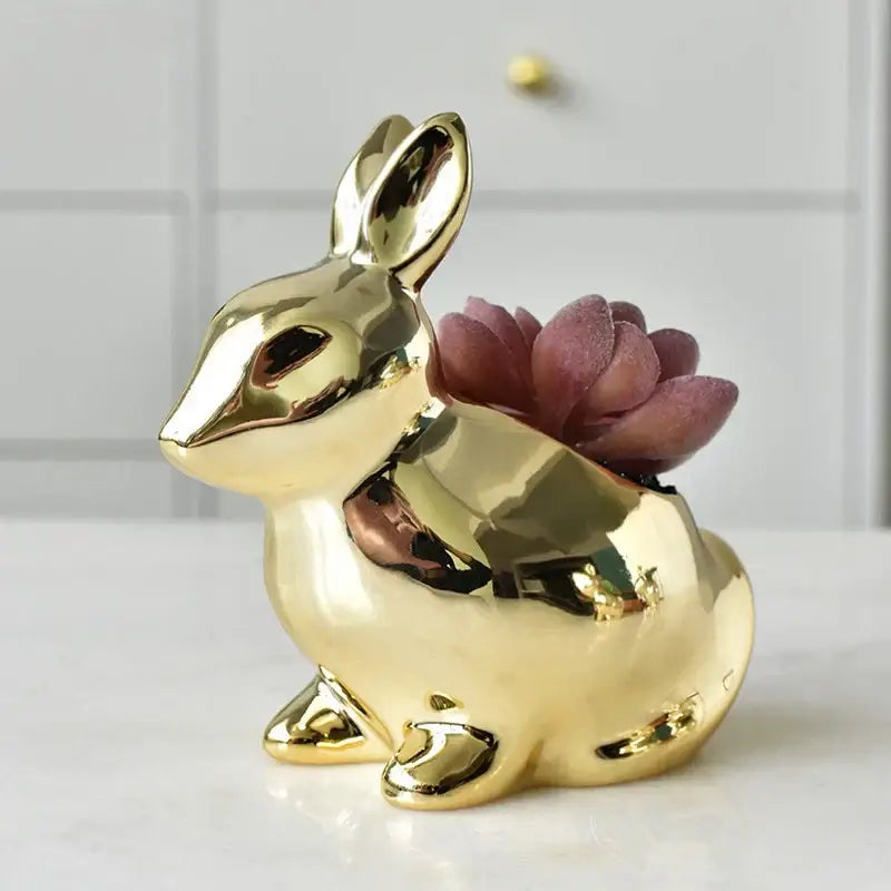 Gold Rabbit Ceramic Vase