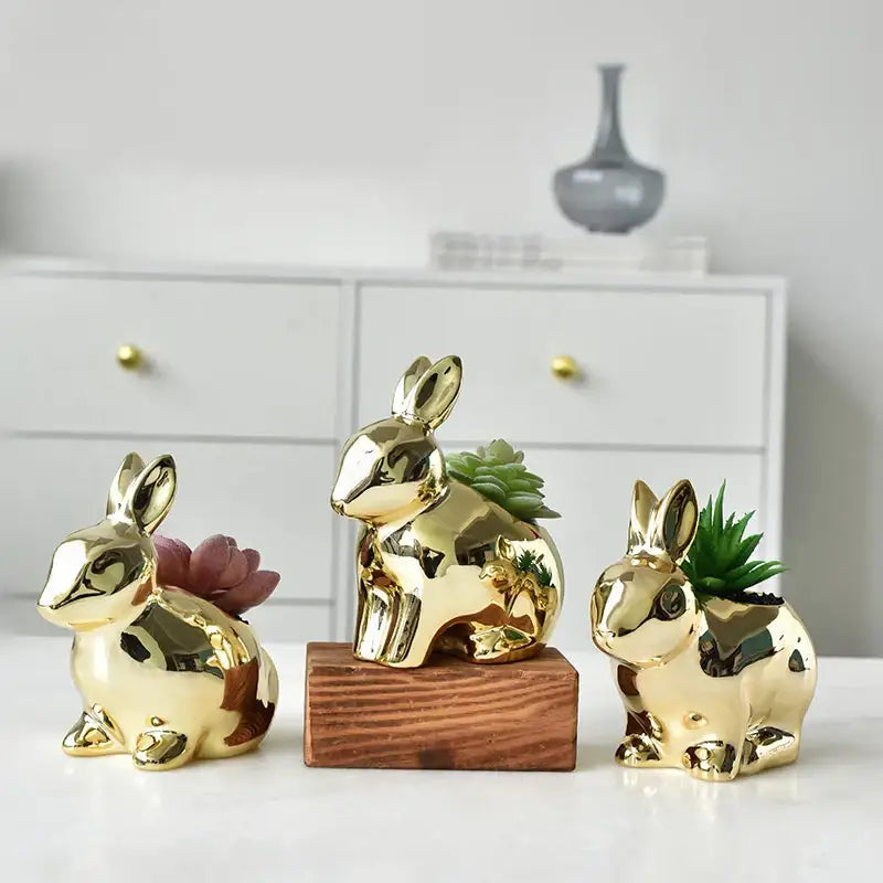 Gold Rabbit Ceramic Vase
