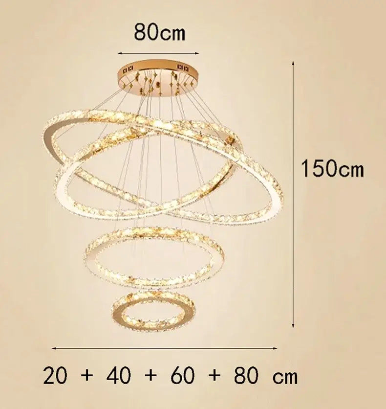 Gold Crystal Stair 6-Ring Spiral Chandelier