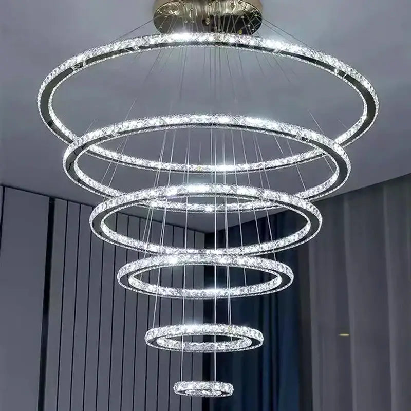 Gold Crystal Stair 6-Ring Spiral Chandelier