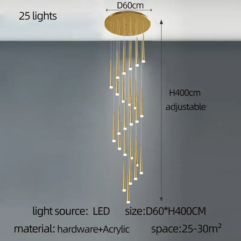 Gold Tapered LED Chandelier 30-Head Design