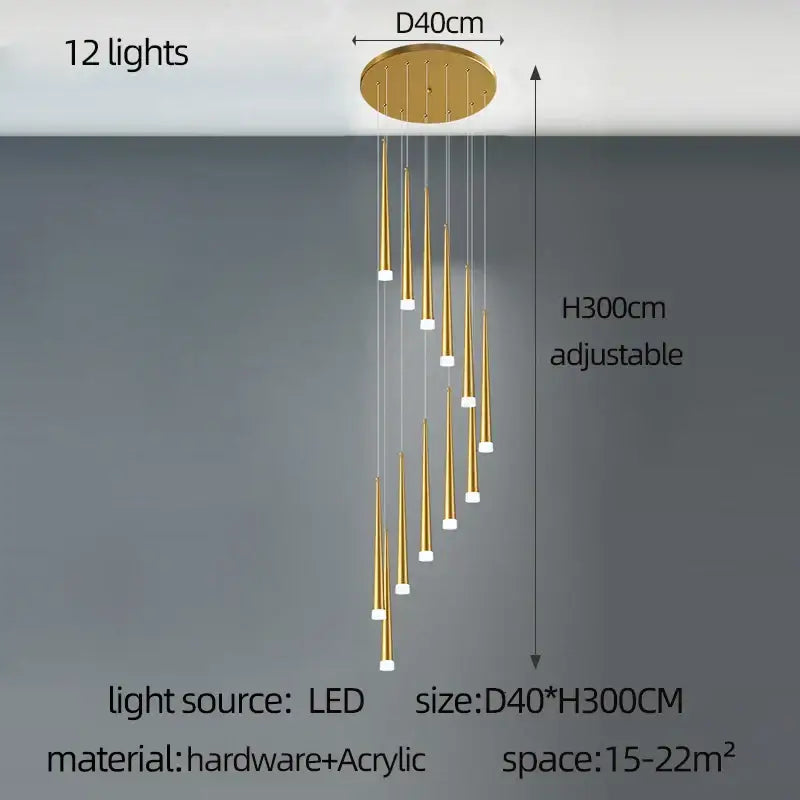 Gold Tapered LED Chandelier 30-Head Design