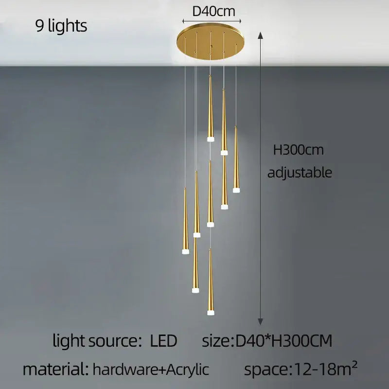 Gold Tapered LED Chandelier 30-Head Design