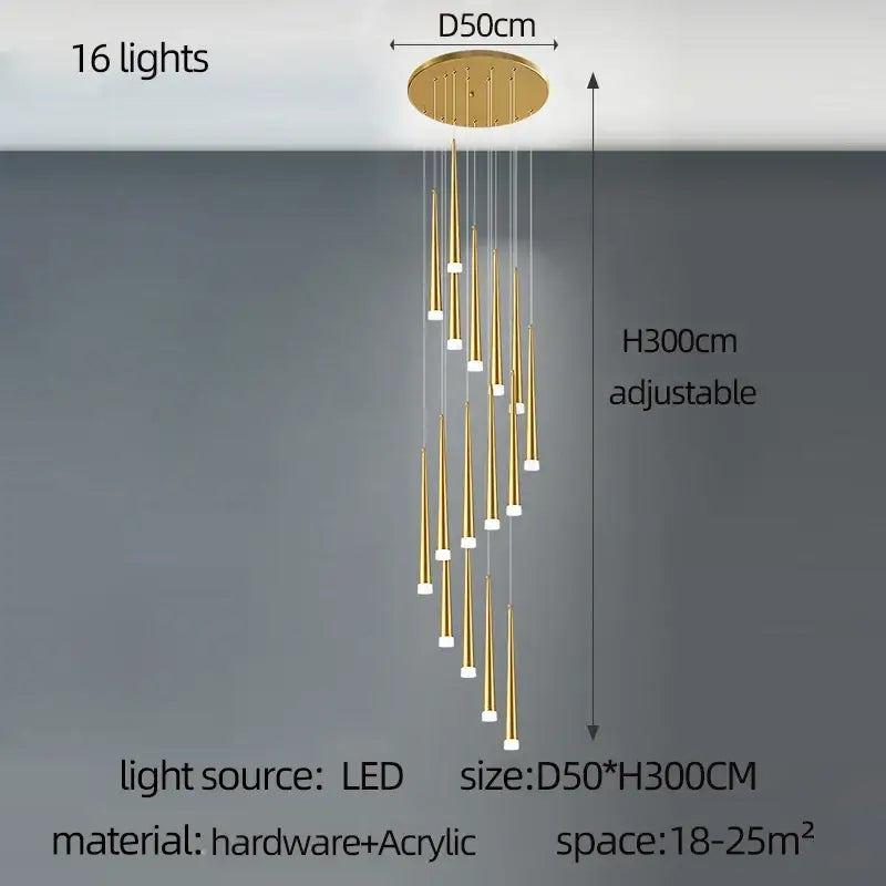 Gold Tapered LED Chandelier 30-Head Design