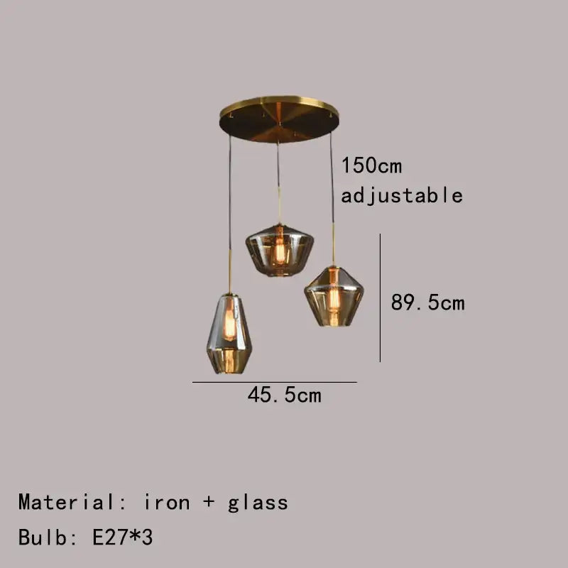 Amber Glass Pendant Lamp for Dining Rooms