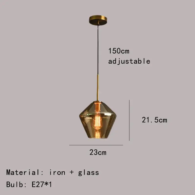 Amber Glass Pendant Lamp for Dining Rooms