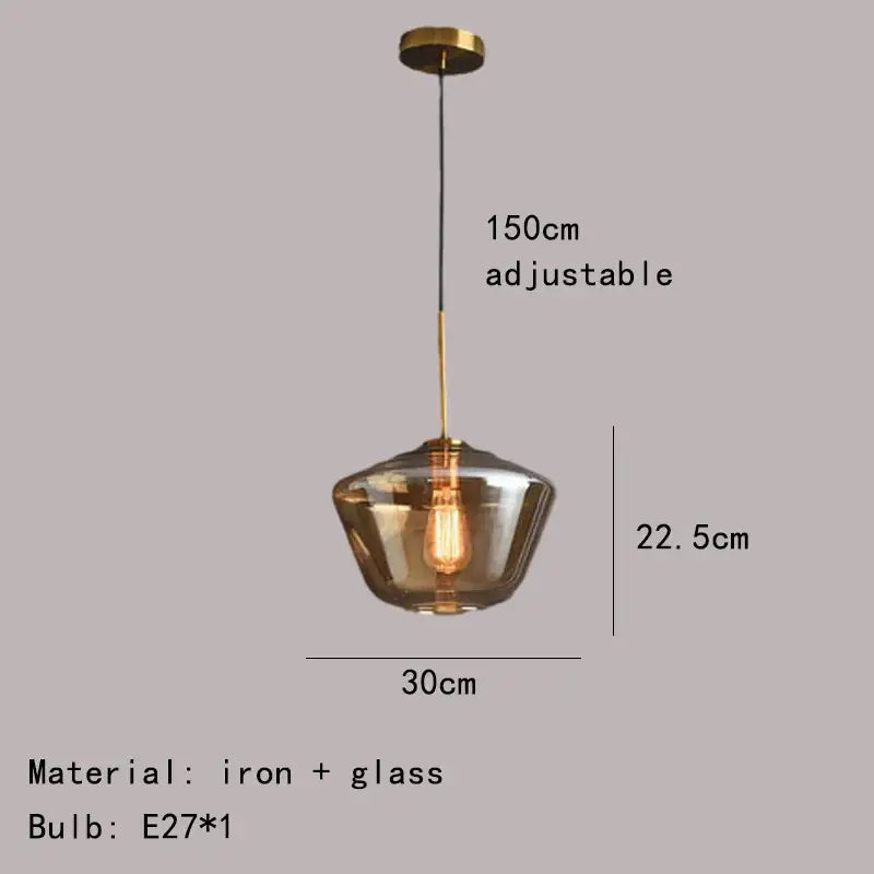 Amber Glass Pendant Lamp for Dining Rooms
