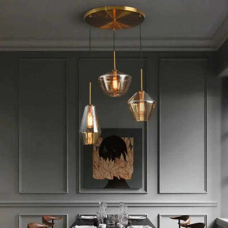 Amber Glass Pendant Lamp for Dining Rooms