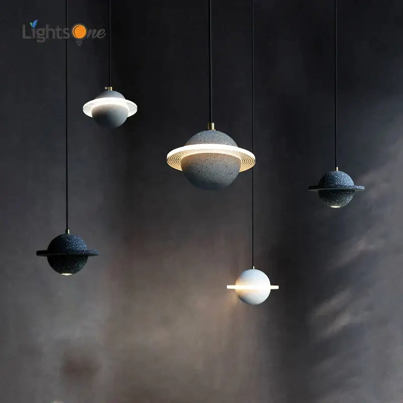 Gray Cement Pendant Light Planetary Design