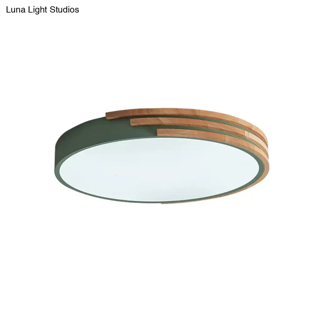 Green Wood Round Ceiling Light
