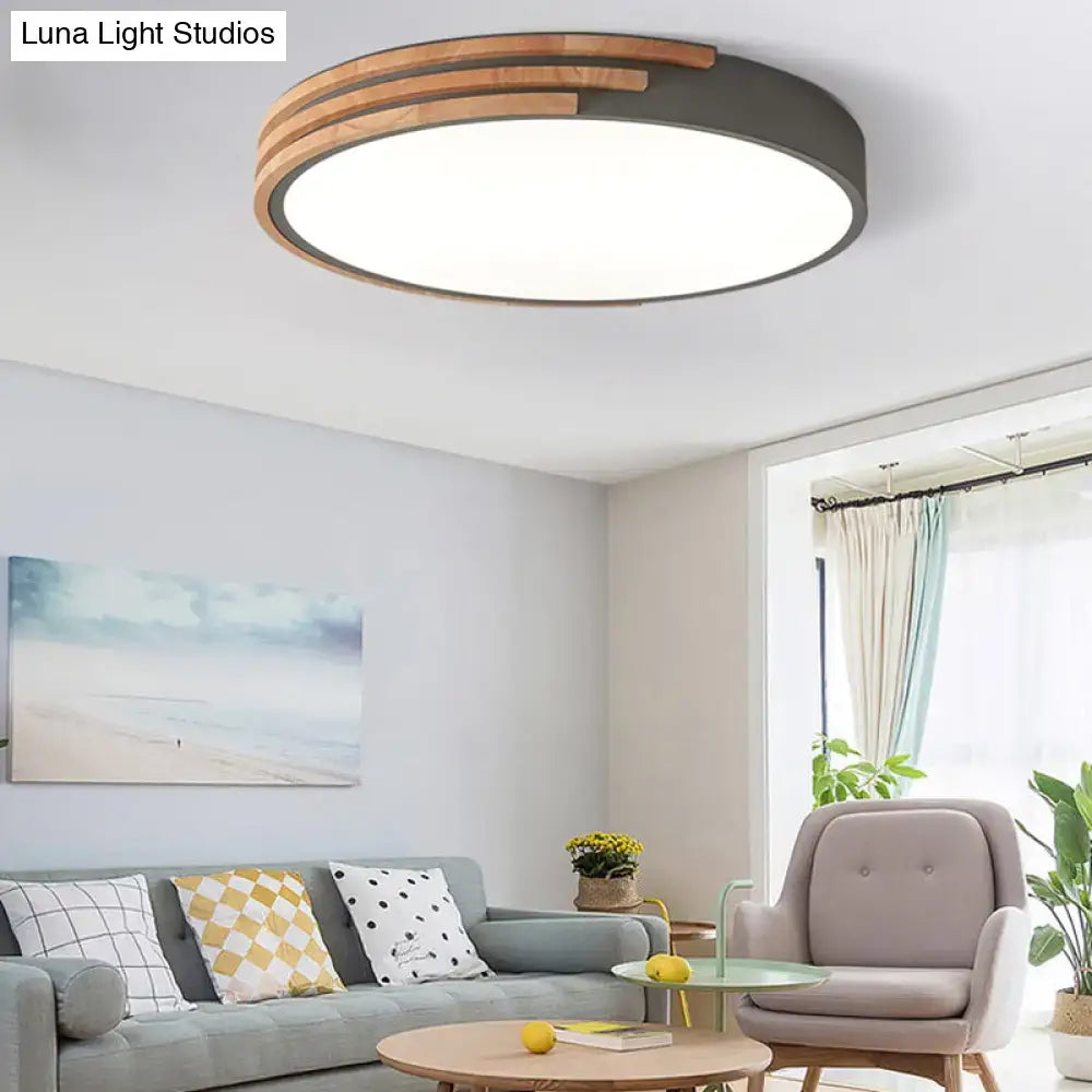 Green Wood Round Ceiling Light