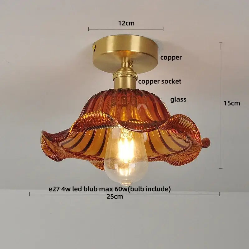 Green Glass Ceiling Light With Copper Accents