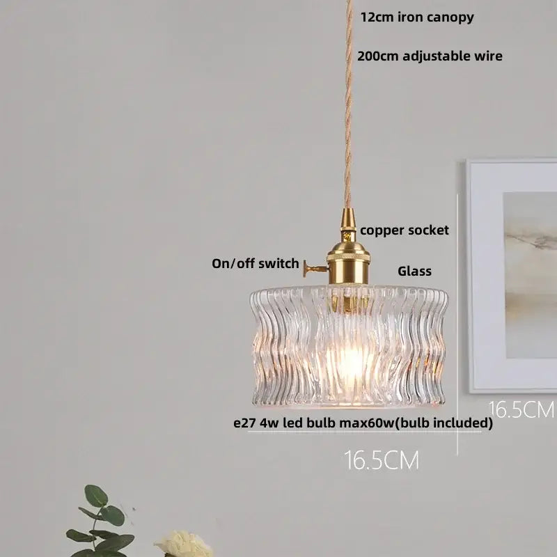 Green Glass Wood Pendant Light