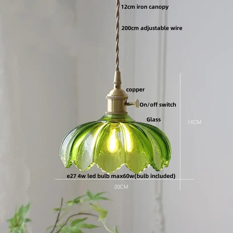 Green Glass Wood Pendant Light