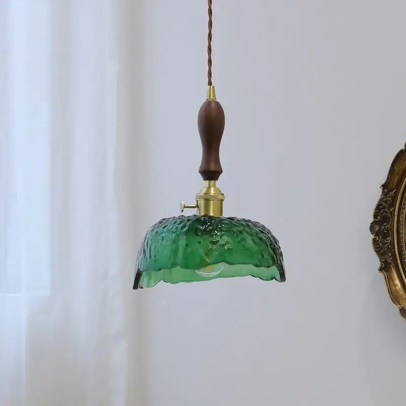 Green Glass Wood Pendant Light