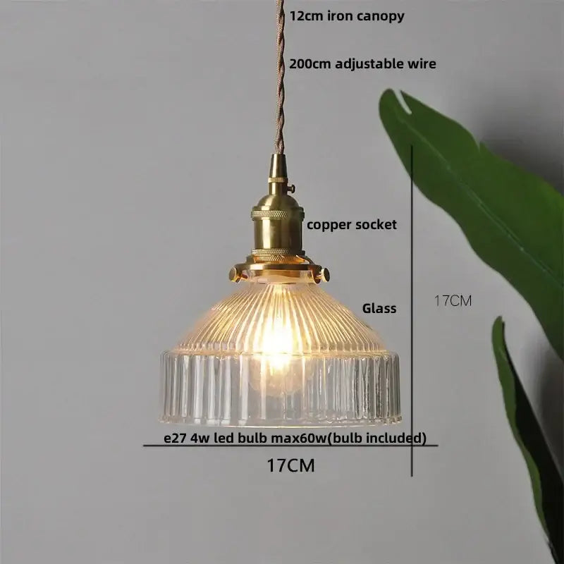 Green Glass Wood Pendant Light