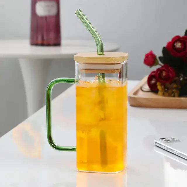 Green Handle Glass Mug