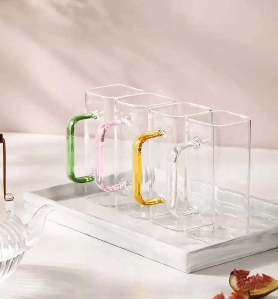 Green Handle Glass Mug