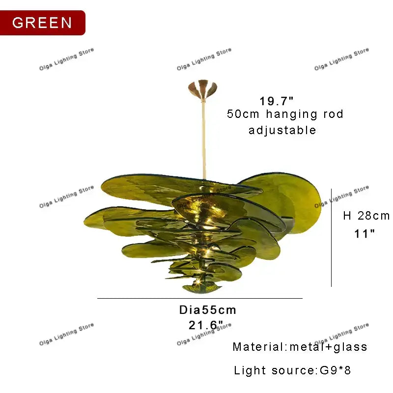 Green Leaf Glass Chandelier