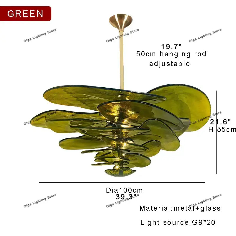 Green Leaf Glass Chandelier