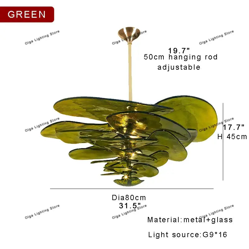 Green Leaf Glass Chandelier
