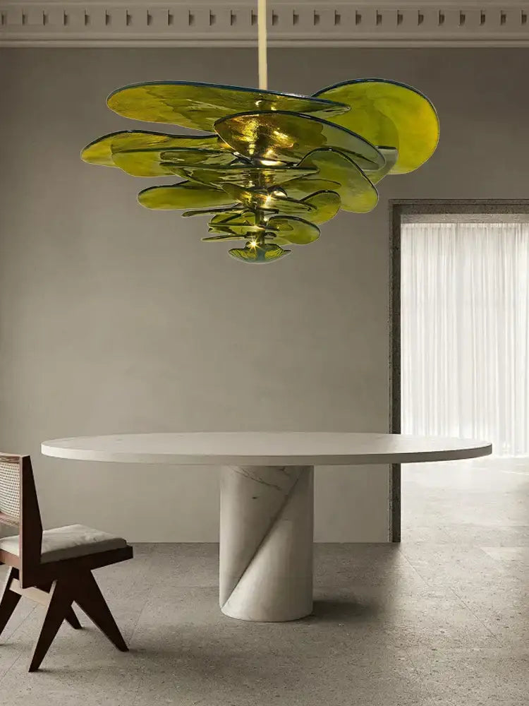 Green Leaf Glass Chandelier