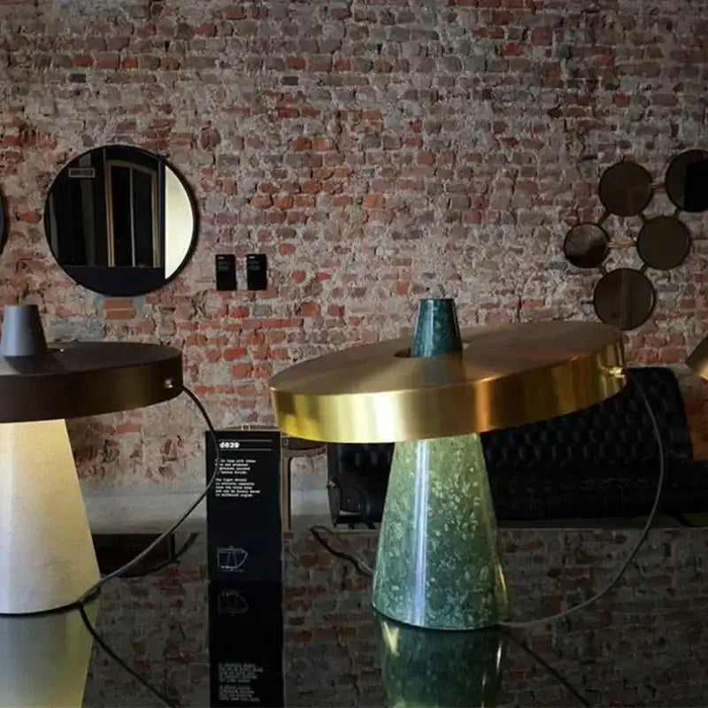 Green Marble Table Lamp with Gold Shade Tricolor